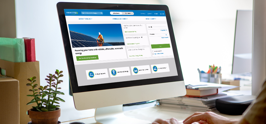 computer monitor showing the consumers energy home page